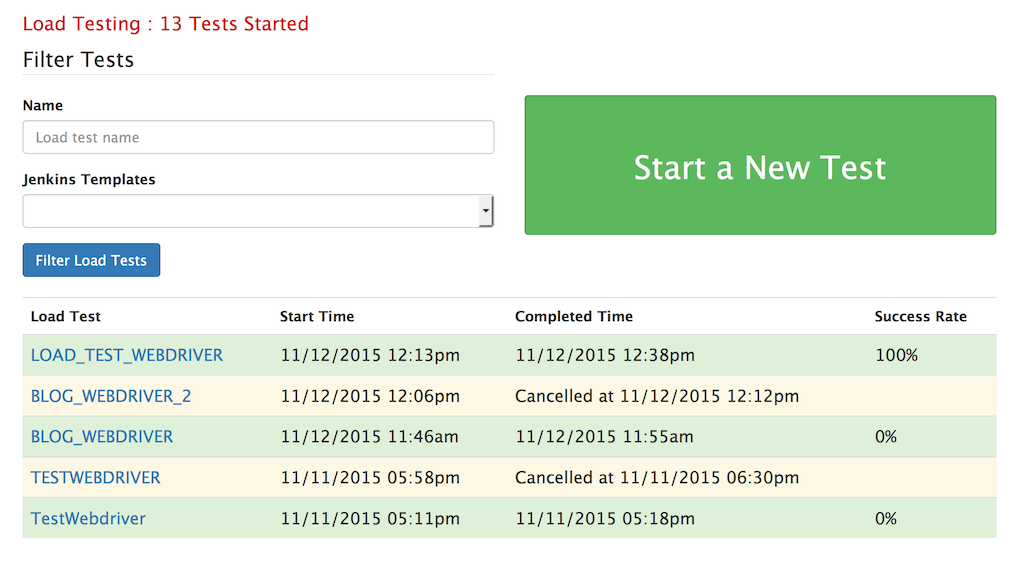 Start a new test with Redline13